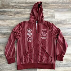 Mecca USA XL Maroon & White Pinstripe Full Zip Hoodie – Vintage Streetwear Y2K